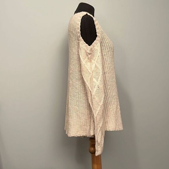 Cream Knit Sweater with Shoulder Cut Outs - Picture 4 of 6